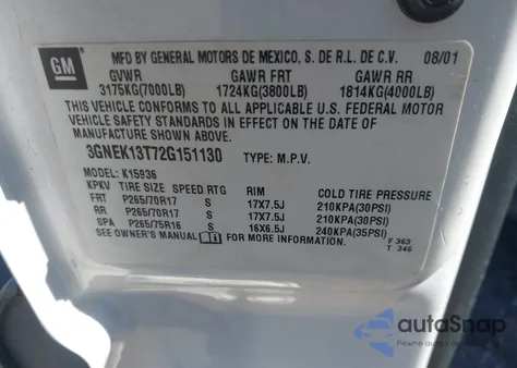 2002 Chevrolet Avalanche 1500 из США, поврежденный, VIN 3GNEK13T72G151130